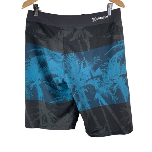 Hurley Phantom Board Shorts Mens 28 Palm Tree Beach Surf Swim Trunks Blue Gray - Picture 2 of 6